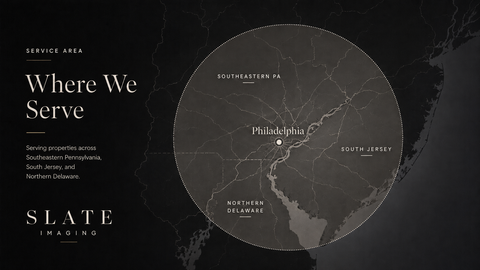 Slate Imaging service area map centered on Philadelphia and covering Southeastern Pennsylvania, South Jersey, and Northern Delaware