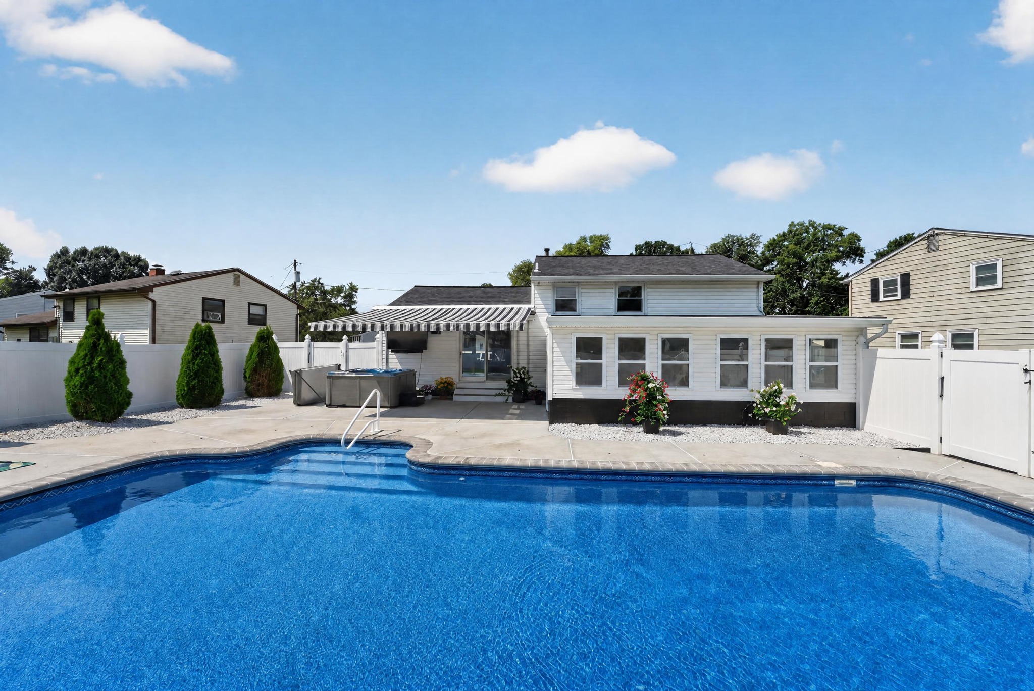 Residential backyard and swimming pool
